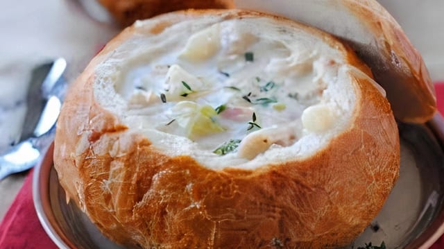 Clam Chowder in a Bread Bowl.