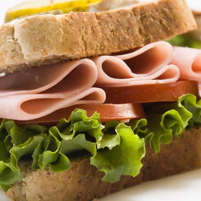 Ham & Swiss Sandwich w/Cup of Chicken Noodle Soup.
